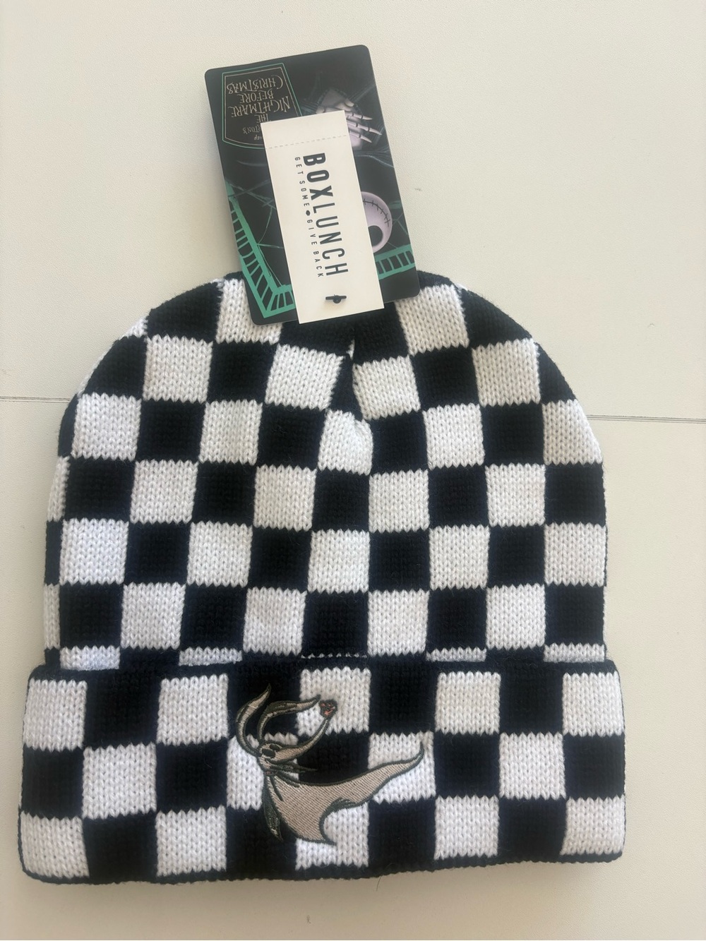 Disney Black & White Checker Knit Beanie with Shark Patch